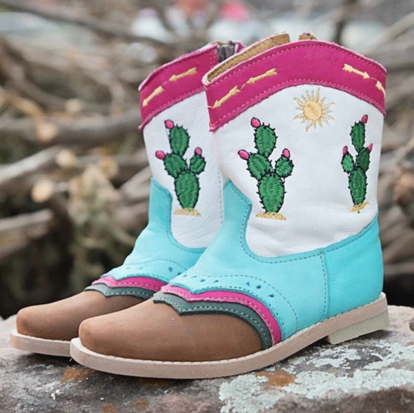 "Pecos" Neon Cactus Charm Boots | Western Kids Emp