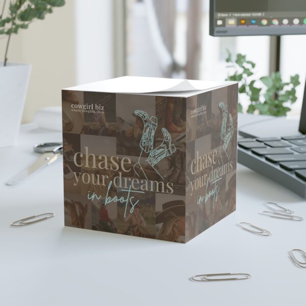 Chase Your Dreams in Boots – Sticky Note Cube 🤠📝