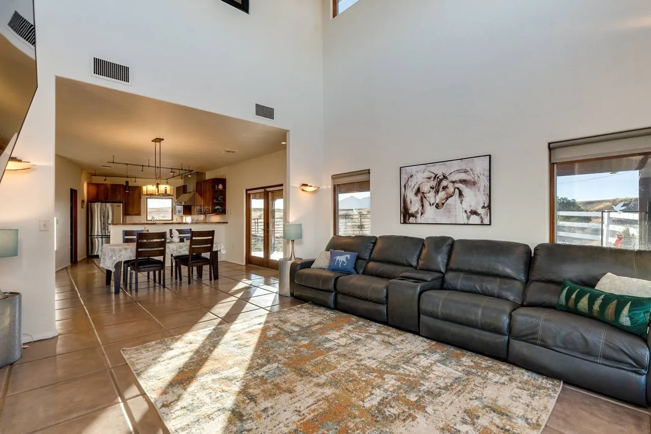 Vaulted living room with maple and bamboo ceilings